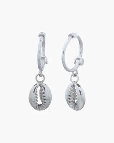 Petals Cowrie Huggie Hoop - Silver 10mm diameter
