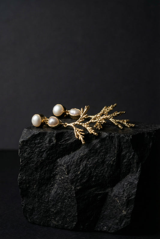 Coral drop earrings with stud pearls