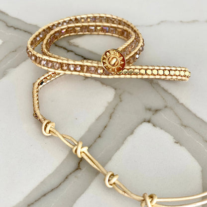 Rich Gold & Crystals Three Wrap Bracelet