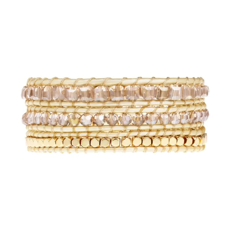 Rich Gold & Crystals Three Wrap Bracelet