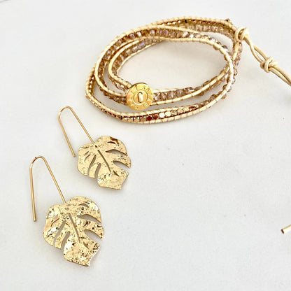 Rich Gold & Crystals Three Wrap Bracelet