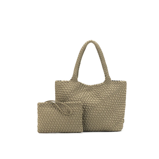 The Hamptons Light Olive 2 piece Woven Neoprene Handbag