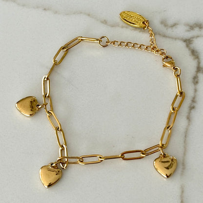 Heart Charm Bracelet - 3 Hearts