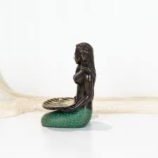 Mermaid Sitting with Shell in Lap - Green Tail