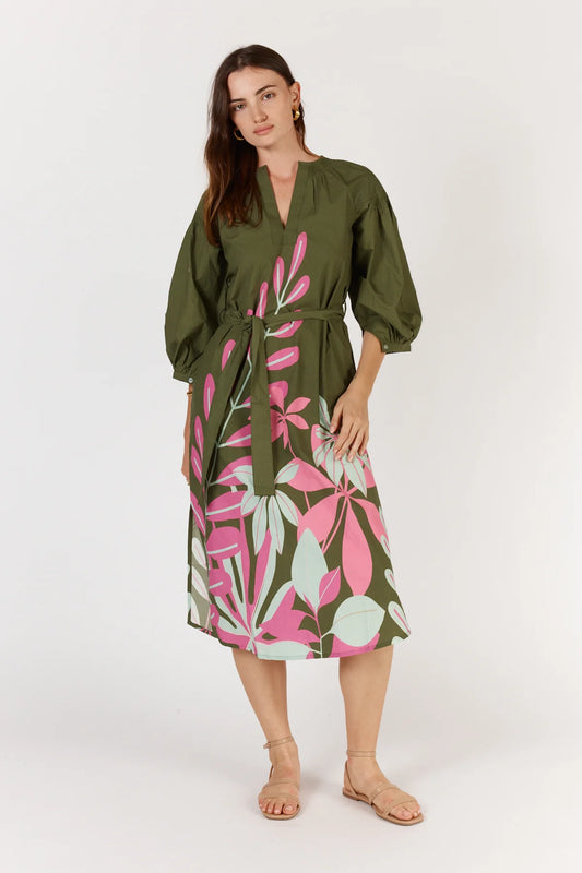 Itami Fern Long Sleeve Dress Khaki