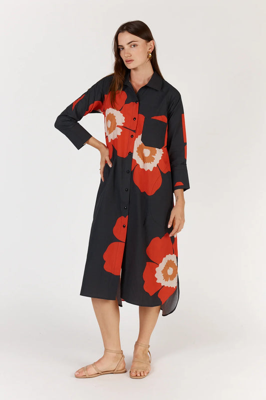 Itami Poppy Shirtdress Red