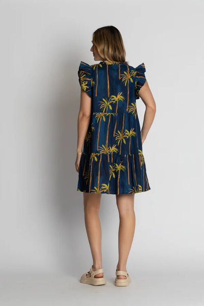 Badira Ruffle Dress in Navy