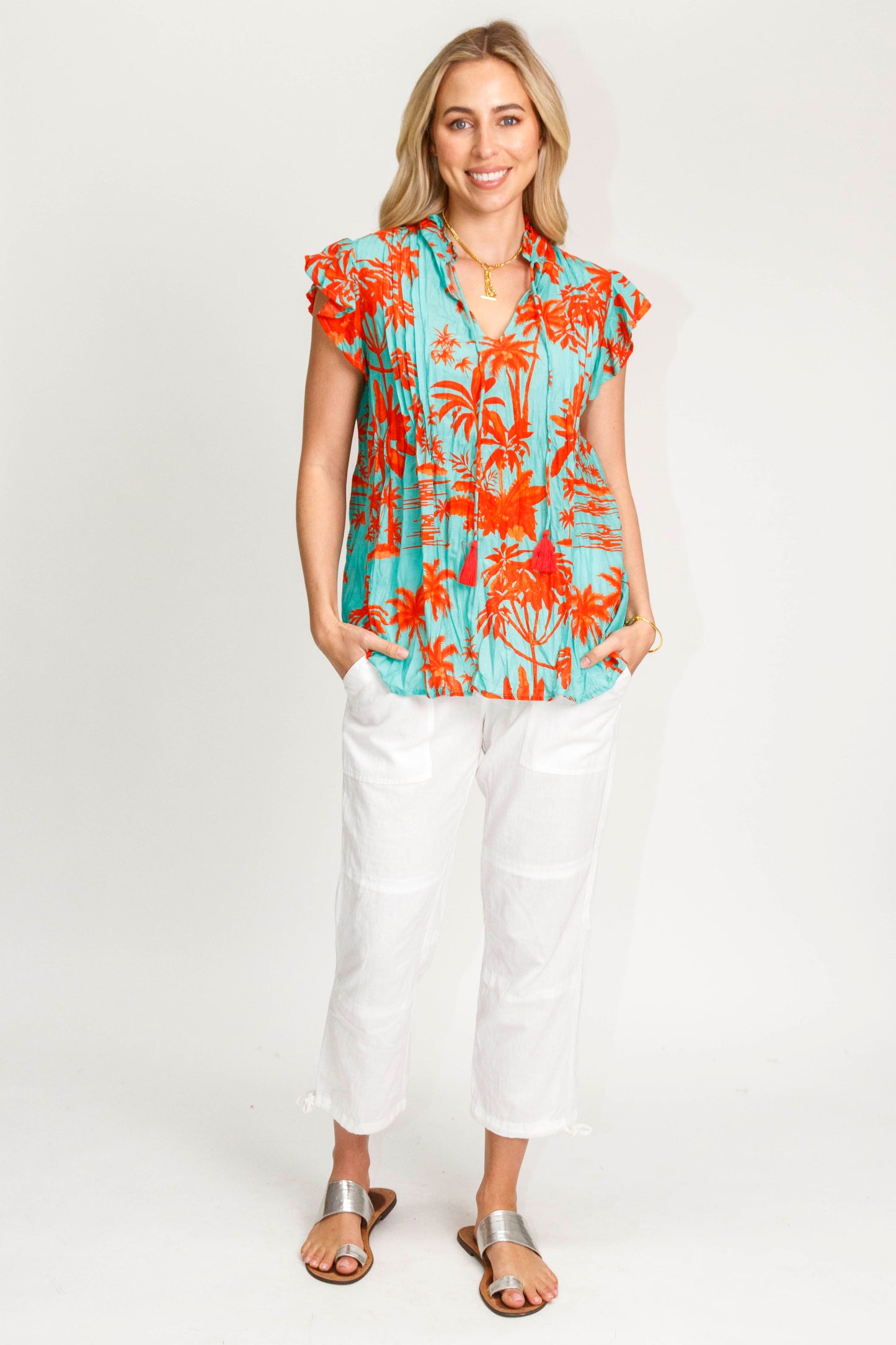 Island Girl Sleeveless Top in Lagoon