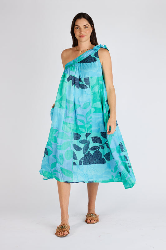 Agnes One-Shoulder Dress in Lagoon