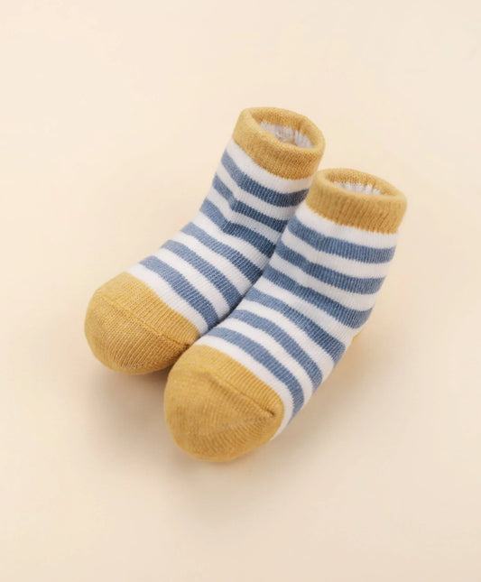 Mustard & Blue Stripe Baby Socks - 0 to 6 months