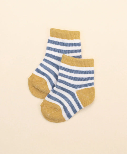 Mustard & Blue Stripe Baby Socks - 0 to 6 months