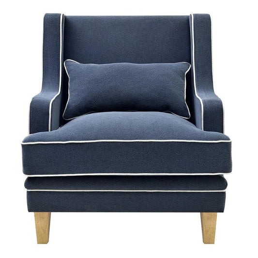 Hamptons Navy Armchair with white piping