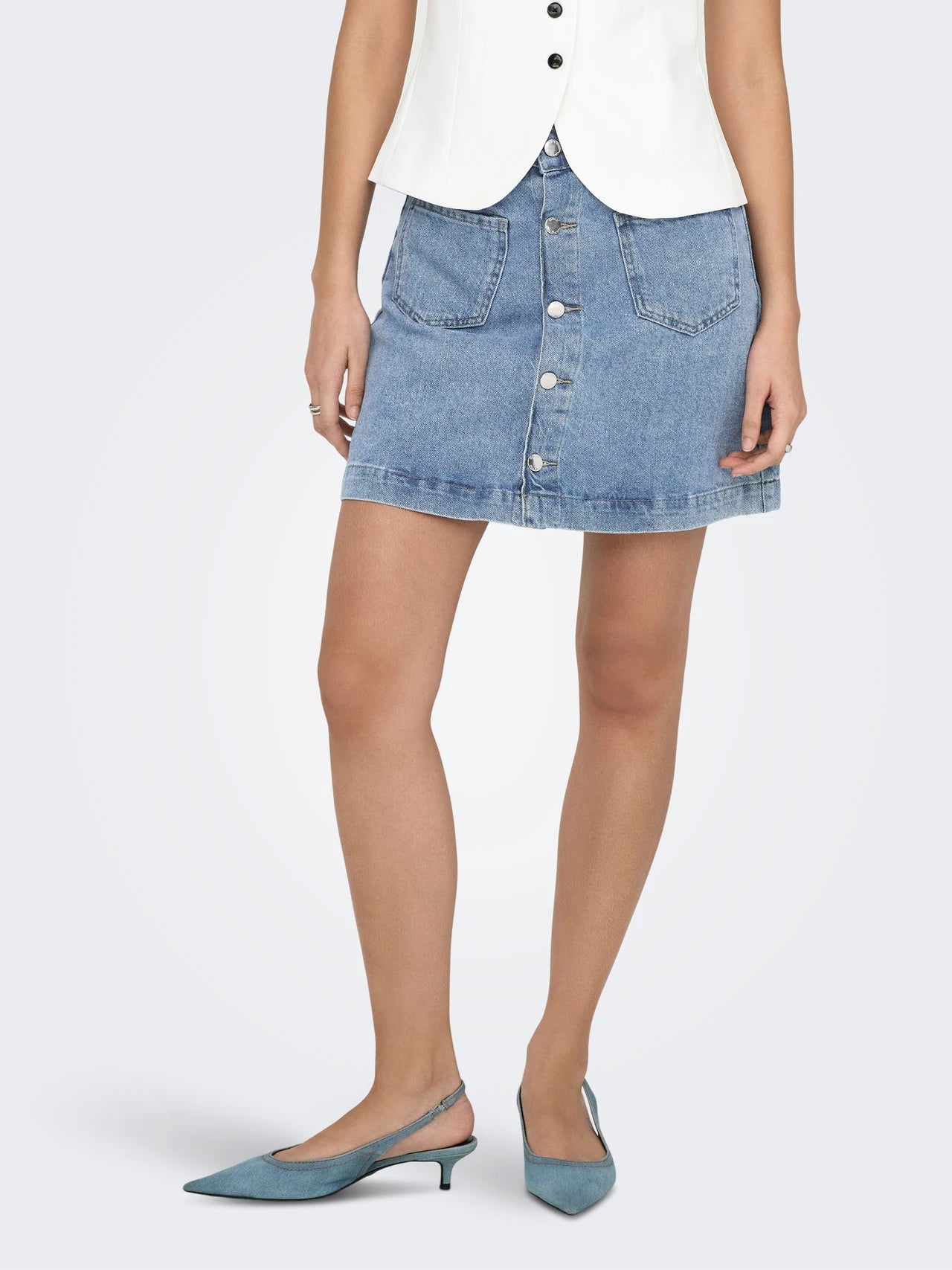 Amazing Denim Skirt - Mid Blue Button Down