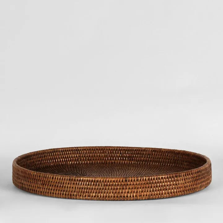 Rattan Oval Tray Antique Brown