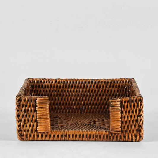 Rattan Square Napkin Box Antique Brown