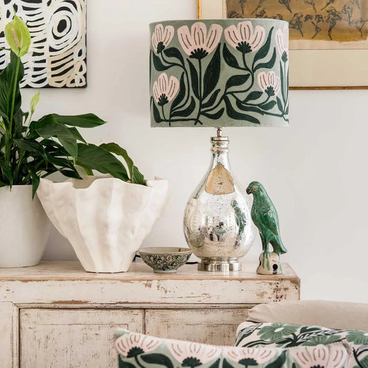 Sage Green Velvet Daisy Drum Shade