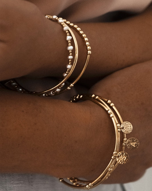 Petals Gold Hammered Bracelet with Alphabet Charm Love Letters