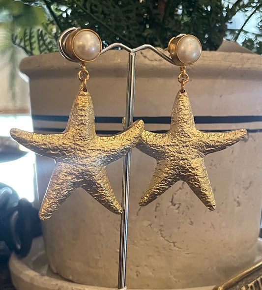 Starfish Statement Earrings with Pearl Studs