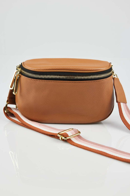 Kensington Cross Body Bag in Tan & Stripe