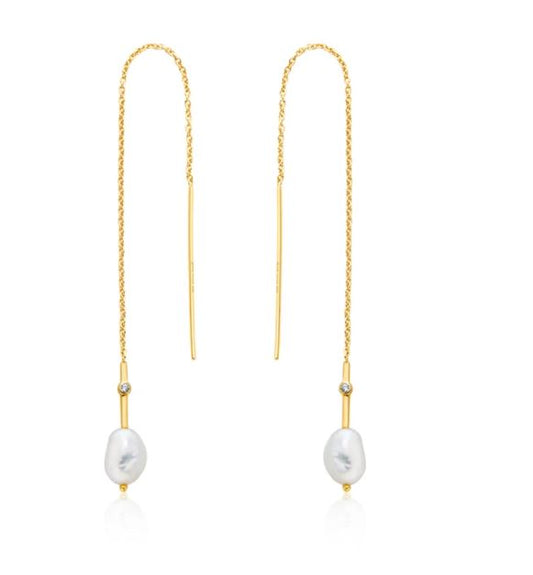Gold Pearl Threader Earrings