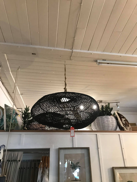 Squat Rattan Pendant in Black