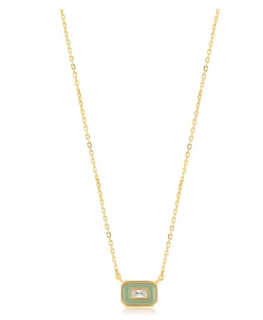 Sage Enamel Emblem Gold Necklace