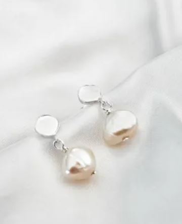 Petals Sterling Silver Flat Earring With Large White Pearl Drop
