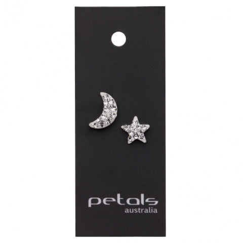 Petals Sparkle Moon and Star Earrings