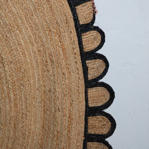 Scalloped Round Jute Rug - black/natural