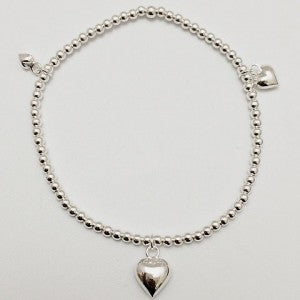 Sterling Silver Bracelet with 3 Heart Charms