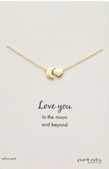 Petals Moon and Heart Necklace in Gold