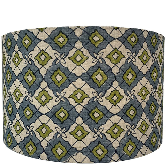 Drum Lampshade Olive & Grey Diamond