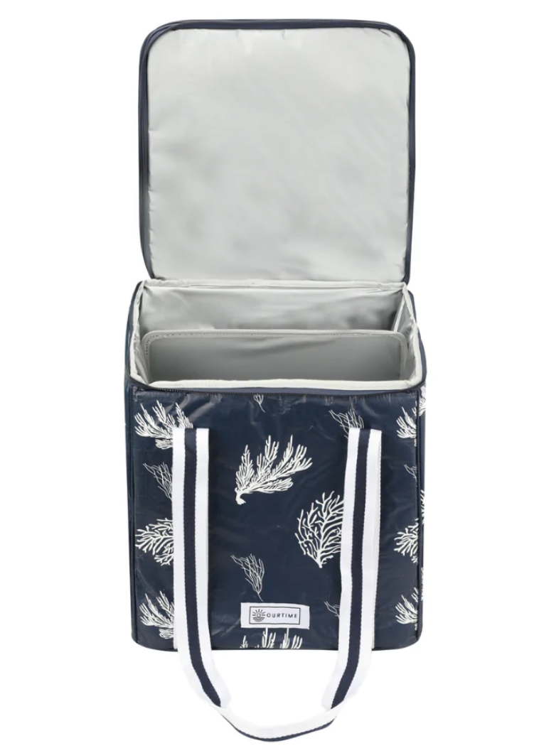 Insulated Dual Compartment Cooler Bag In Navy Coral