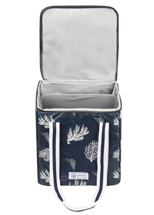 Insulated Dual Compartment Cooler Bag In Navy Coral