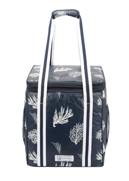 Insulated Dual Compartment Cooler Bag In Navy Coral