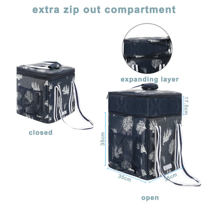 Insulated Dual Compartment Cooler Bag In Navy Coral