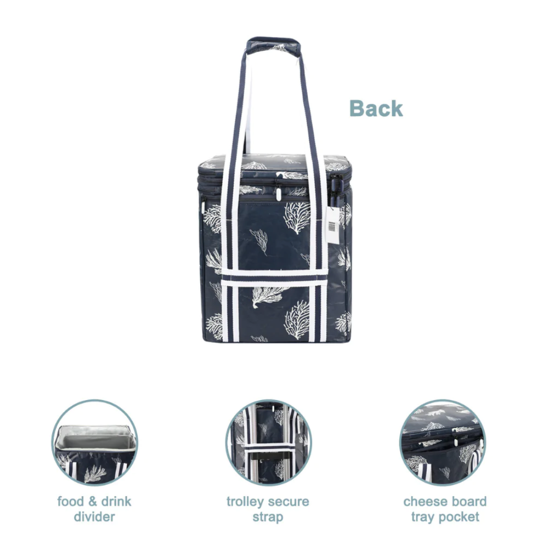 Insulated Dual Compartment Cooler Bag In Navy Coral