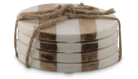 Round Wood and Marble Coaster Set