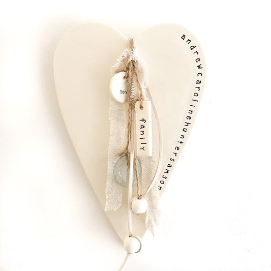 Ceramic family heart wall hanging – personalised names around edge