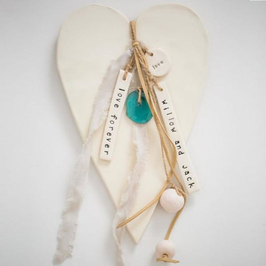 Personalised Ceramic heart wall hanging personalised with bride and groom names tag "Love Forever" - pre order