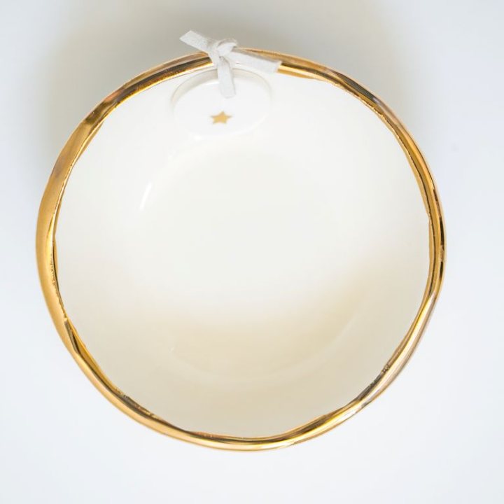 Ceramic Christmas Bowl Gold Edge & Gold Star