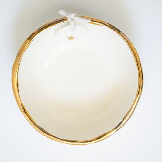 Ceramic Christmas Bowl Gold Edge & Gold Star