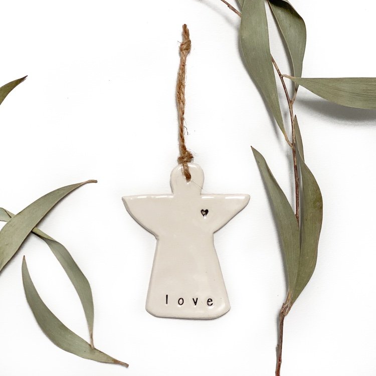 Ceramic Christmas Angel Ornament 'Love'