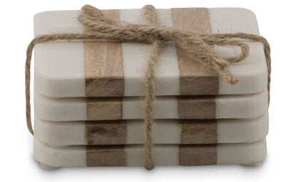 Square Wood and Marble Coaster Set