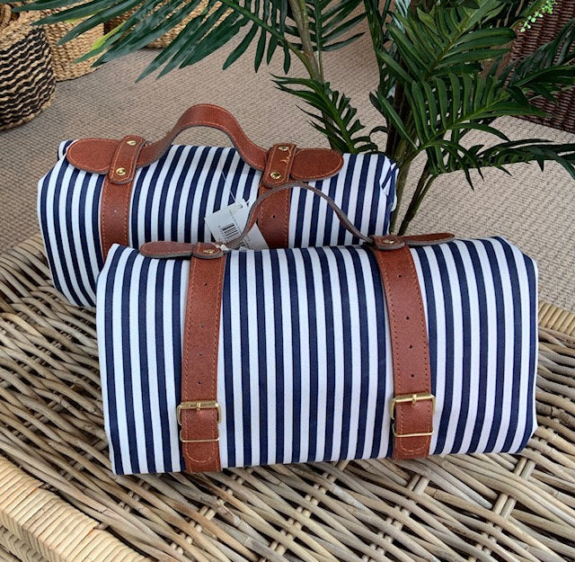 Picnic Blanket Navy & White Stripe with Strap