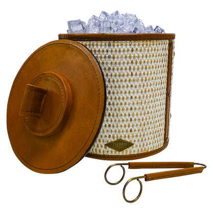 Ice Bucket Cote De Corail Rattan Leather White