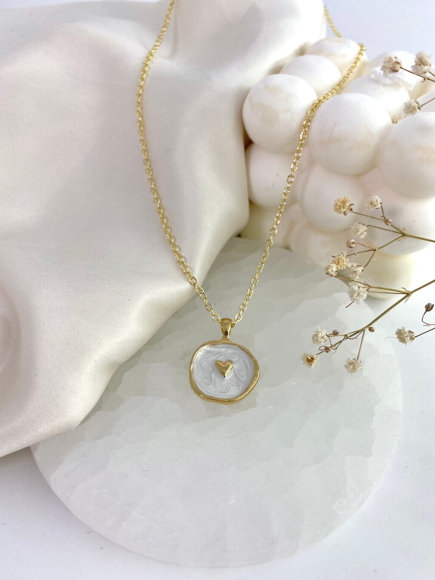 Gold White Heart Necklace