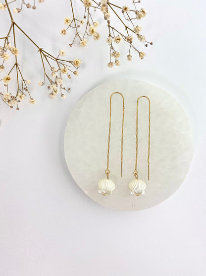 Shell Pearl Gold Threader Earrings