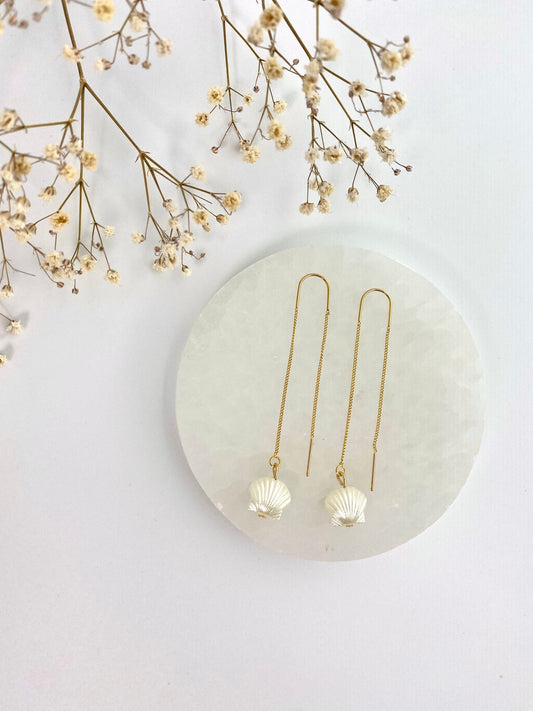 Shell Pearl Gold Threader Earrings