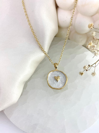 Gold White Heart Necklace